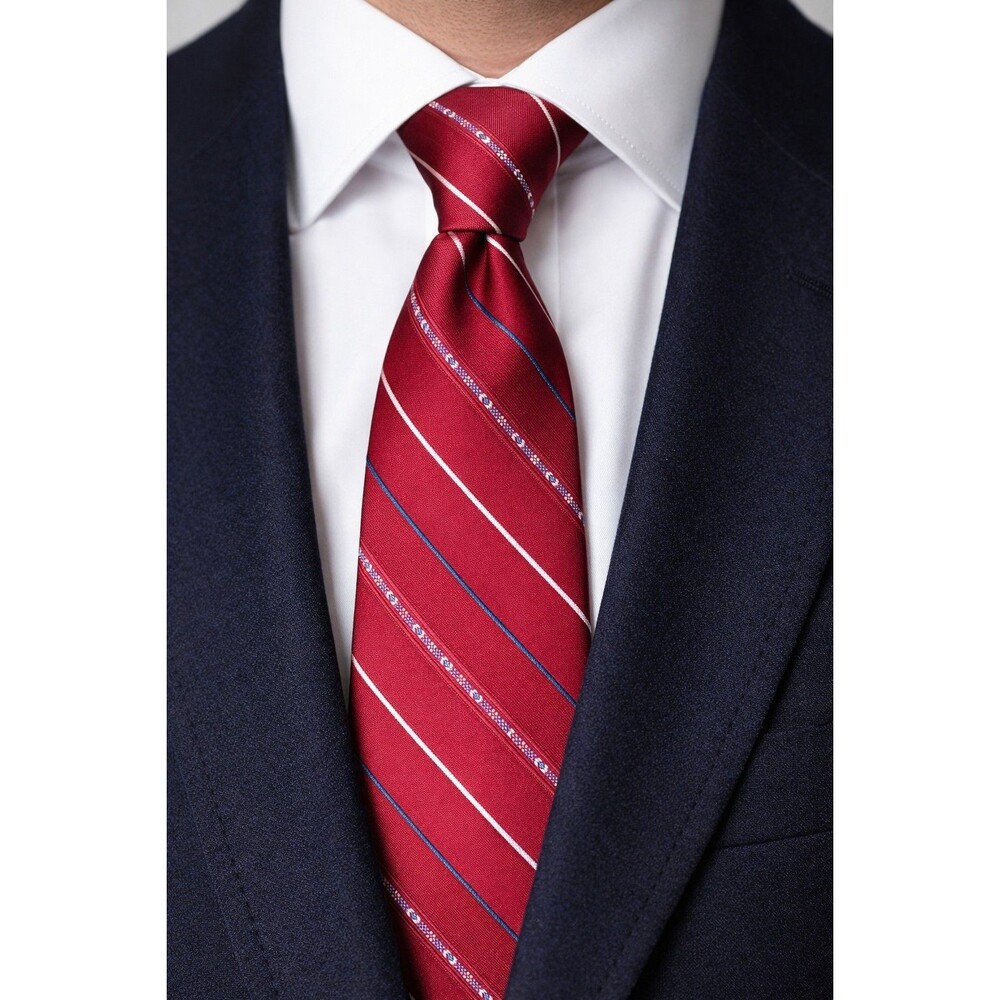 Tie 70s 80s 90s Y2K Mens Westchester Classics Red Blue Ivory 3.75 Wide 57 Long